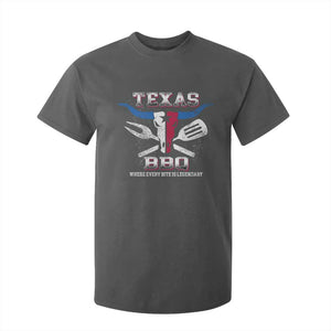 Texas BBQ Lover T Shirt For Kid Where Every Bite Is Legendary Texan Flag TS09 Dark Heather Print Your Wear