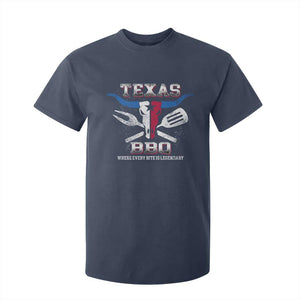 Texas BBQ Lover T Shirt For Kid Where Every Bite Is Legendary Texan Flag TS09 Navy Print Your Wear