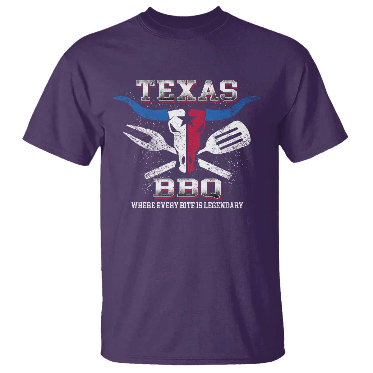 Texas BBQ Lover T Shirt Where Every Bite Is Legendary Texan Flag TS09 Purple Print Your Wear