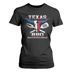 Texas BBQ Lover T Shirt For Women Where Every Bite Is Legendary Texan Flag TS09 Black Print Your Wear