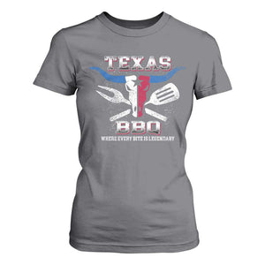 Texas BBQ Lover T Shirt For Women Where Every Bite Is Legendary Texan Flag TS09 Charcoal Print Your Wear