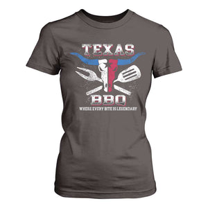 Texas BBQ Lover T Shirt For Women Where Every Bite Is Legendary Texan Flag TS09 Dark Chocolate Print Your Wear