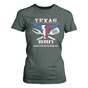 Texas BBQ Lover T Shirt For Women Where Every Bite Is Legendary Texan Flag TS09 Dark Forest Green Print Your Wear