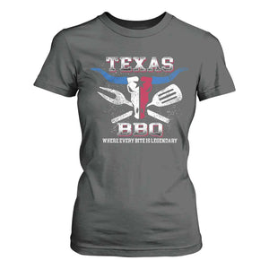 Texas BBQ Lover T Shirt For Women Where Every Bite Is Legendary Texan Flag TS09 Dark Heather Print Your Wear