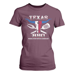 Texas BBQ Lover T Shirt For Women Where Every Bite Is Legendary Texan Flag TS09 Maroon Print Your Wear