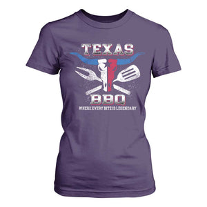 Texas BBQ Lover T Shirt For Women Where Every Bite Is Legendary Texan Flag TS09 Purple Print Your Wear