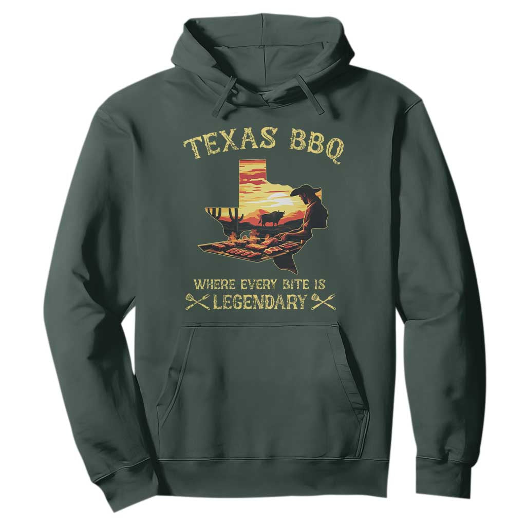 Texas BBQ Lover Hoodie Where Every Bite Is Legendary Cowboy Grilling Pitmaster TS09 Dark Forest Green Print Your Wear