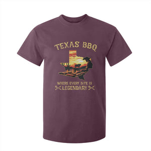 Texas BBQ Lover T Shirt For Kid Where Every Bite Is Legendary Cowboy Grilling Pitmaster TS09 Maroon Print Your Wear