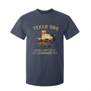 Texas BBQ Lover T Shirt For Kid Where Every Bite Is Legendary Cowboy Grilling Pitmaster TS09 Navy Print Your Wear