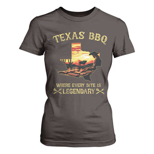 Texas BBQ Lover T Shirt For Women Where Every Bite Is Legendary Cowboy Grilling Pitmaster TS09 Dark Chocolate Print Your Wear