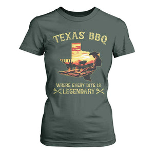 Texas BBQ Lover T Shirt For Women Where Every Bite Is Legendary Cowboy Grilling Pitmaster TS09 Dark Forest Green Print Your Wear