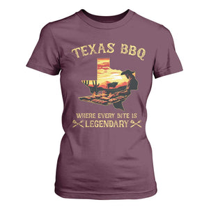 Texas BBQ Lover T Shirt For Women Where Every Bite Is Legendary Cowboy Grilling Pitmaster TS09 Maroon Print Your Wear