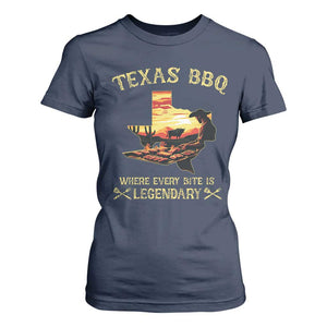 Texas BBQ Lover T Shirt For Women Where Every Bite Is Legendary Cowboy Grilling Pitmaster TS09 Navy Print Your Wear