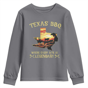 Texas BBQ Lover Youth Sweatshirt Where Every Bite Is Legendary Cowboy Grilling Pitmaster TS09 Charcoal Print Your Wear