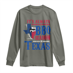 Texas BBQ Lover Long Sleeve Shirt It's Always BBQ Season In Texas TS09 Military Green Print Your Wear