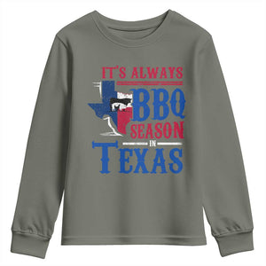 Texas BBQ Lover Youth Sweatshirt It's Always BBQ Season In Texas TS09 Military Green Print Your Wear