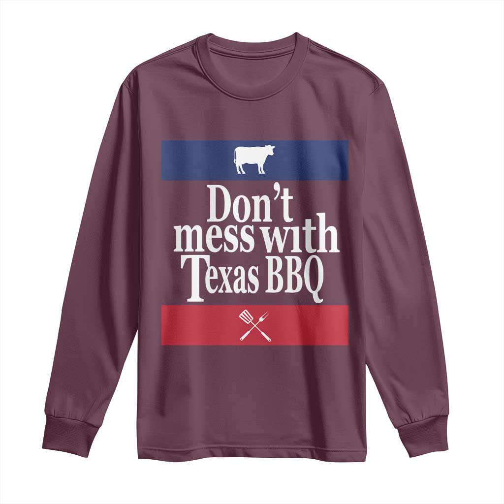 Don't Mess With Texas BBQ Long Sleeve Shirt TS09 Maroon Print Your Wear