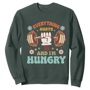 Gymer Sweatshirt Everything Hurts And I'm Hungry TS09 Dark Forest Green Print Your Wear