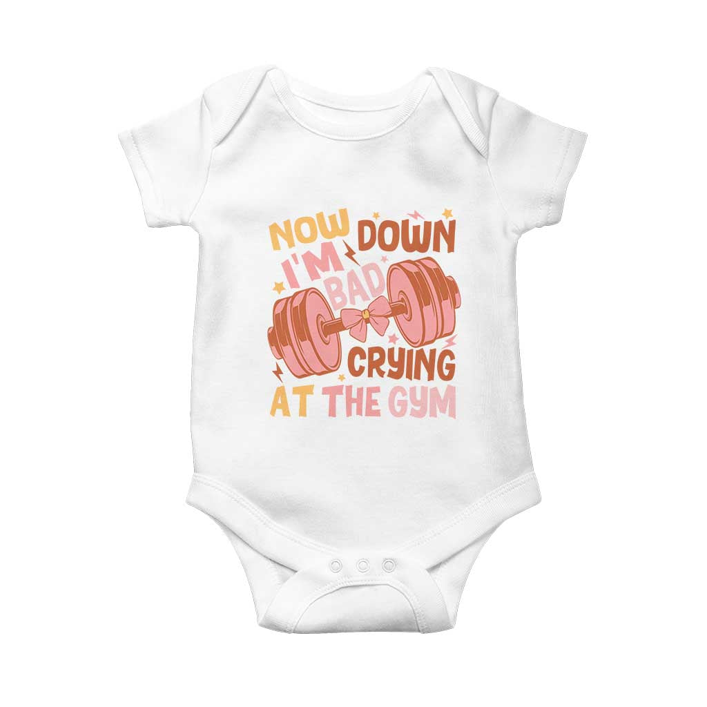 Gymer Baby Onesie Down Bad Crying At The Gym Groovy Bow Coquette TS09 White Print Your Wear