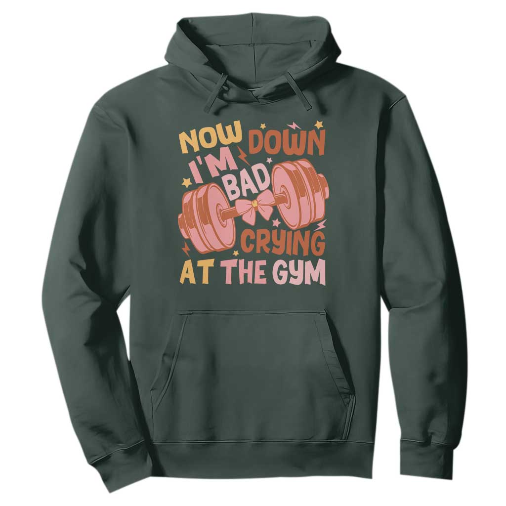 Gymer Hoodie Down Bad Crying At The Gym Groovy Bow Coquette TS09 Dark Forest Green Print Your Wear