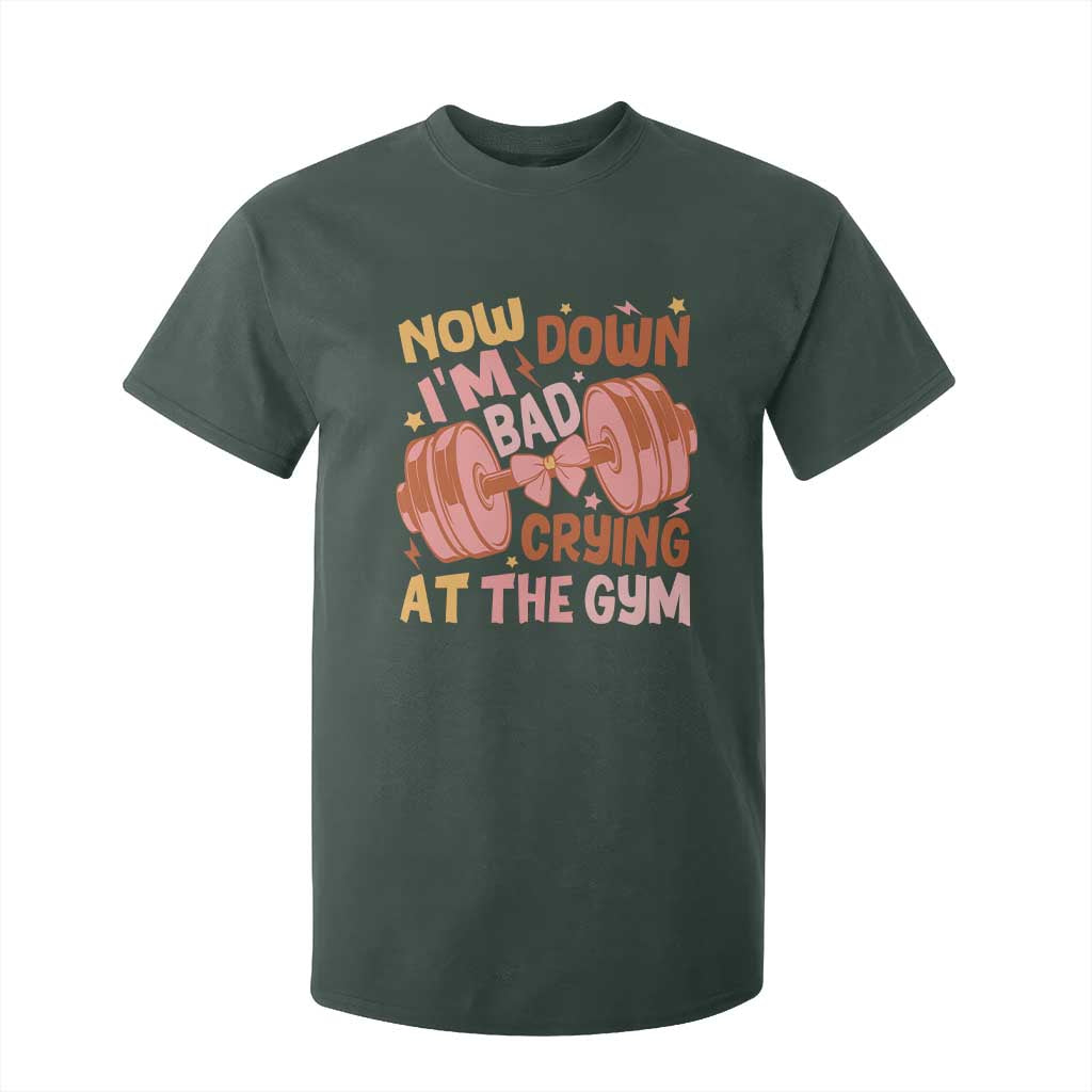 Gymer T Shirt For Kid Down Bad Crying At The Gym Groovy Bow Coquette TS09 Dark Forest Green Print Your Wear