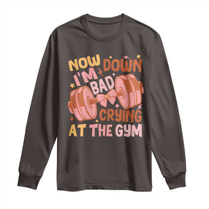 Gymer Long Sleeve Shirt Down Bad Crying At The Gym Groovy Bow Coquette TS09 Dark Chocolate Print Your Wear