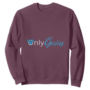 Funny Gymer Sweatshirt Only Gains Fitness TS09 Maroon Print Your Wear