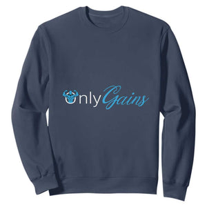 Funny Gymer Sweatshirt Only Gains Fitness TS09 Navy Print Your Wear