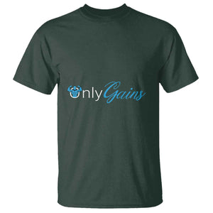 Funny Gymer T Shirt Only Gains Fitness TS09 Dark Forest Green Print Your Wear