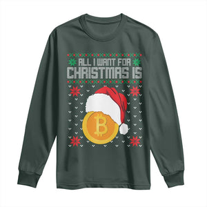 Funny All I Want For Christmas Is Bitcoin Long Sleeve Shirt TS09 Dark Forest Green Print Your Wear