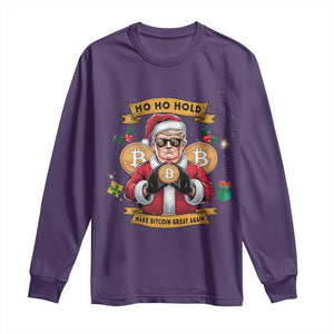 Funny Christmas Bitcoin Long Sleeve Shirt Ho Ho Hold Merry Crypto Santa Trump TS09 Purple Print Your Wear