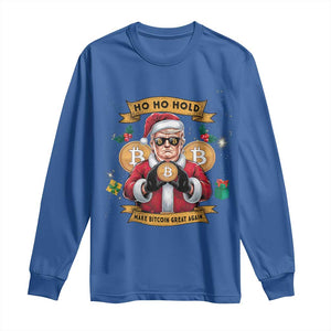 Funny Christmas Bitcoin Long Sleeve Shirt Ho Ho Hold Merry Crypto Santa Trump TS09 Royal Blue Print Your Wear