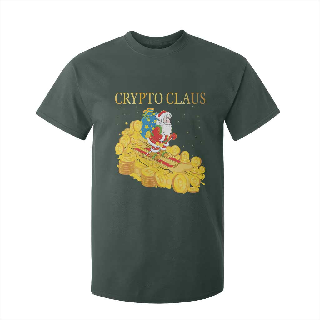 Funny Christmas Bitcoin Crypto Claus T Shirt For Kid TS09 Dark Forest Green Print Your Wear