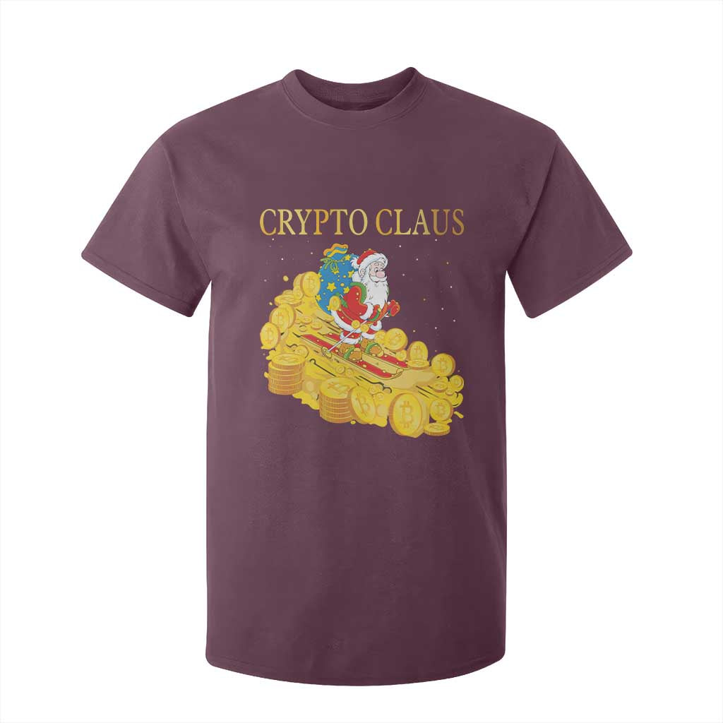 Funny Christmas Bitcoin Crypto Claus T Shirt For Kid TS09 Maroon Print Your Wear