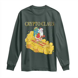 Funny Christmas Bitcoin Crypto Claus Long Sleeve Shirt TS09 Dark Forest Green Print Your Wear