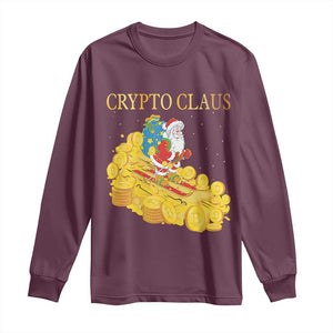 Funny Christmas Bitcoin Crypto Claus Long Sleeve Shirt TS09 Maroon Print Your Wear