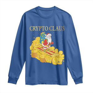 Funny Christmas Bitcoin Crypto Claus Long Sleeve Shirt TS09 Royal Blue Print Your Wear