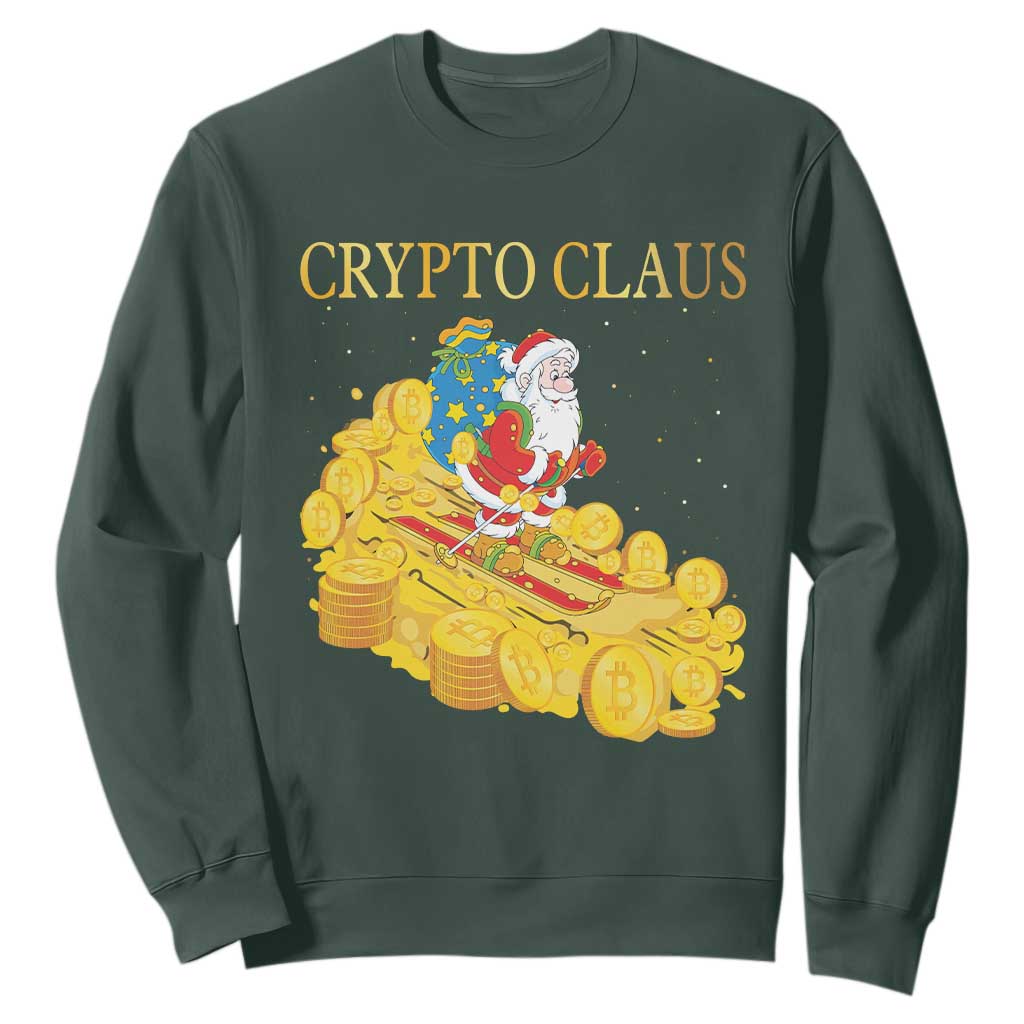 Funny Christmas Bitcoin Crypto Claus Sweatshirt TS09 Dark Forest Green Print Your Wear