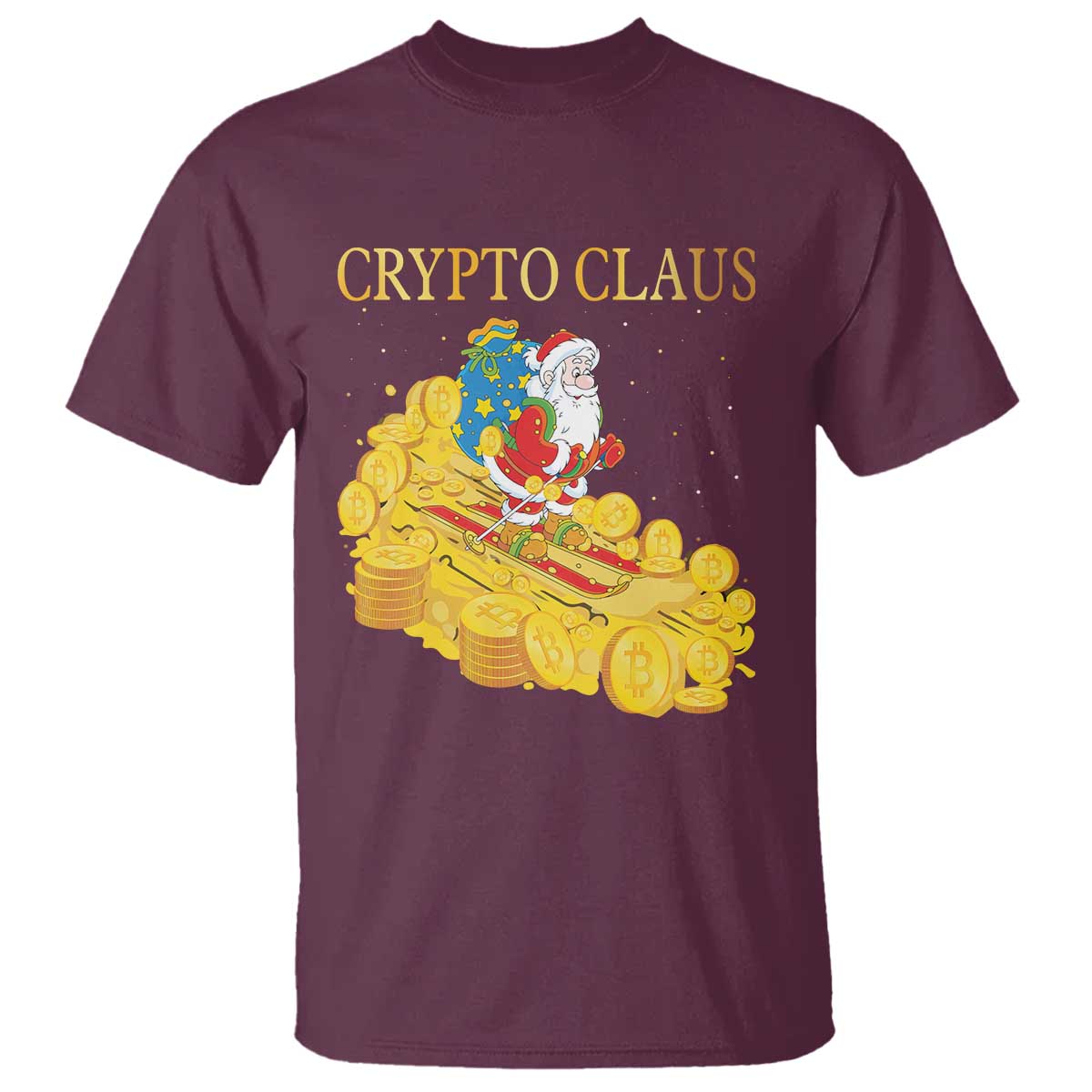 Funny Christmas Bitcoin Crypto Claus T Shirt TS09 Maroon Print Your Wear