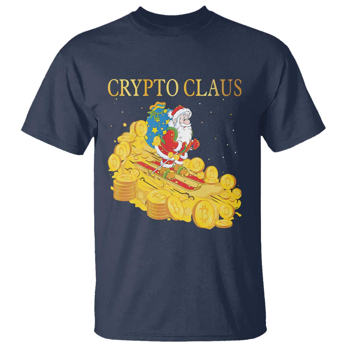 Funny Christmas Bitcoin Crypto Claus T Shirt TS09 Navy Print Your Wear
