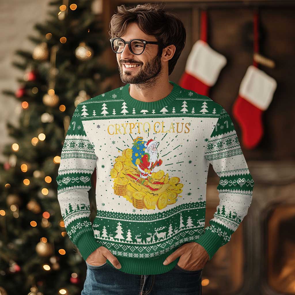 Funny Christmas Bitcoin Crypto Claus Ugly Christmas Sweater TS09 Green Print Your Wear