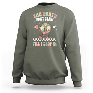 The Party Don't Start Till I Drop In Boujee Disco Ball Retro Groovy Sweatshirt TS09 Military Green Printyourwear