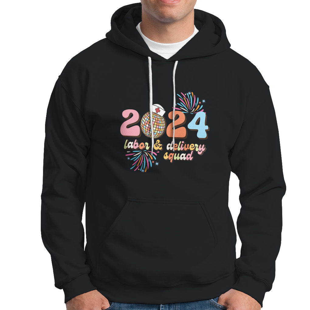 Groovy 2024 Disco Ball and Delivery Squad New Years Eve Hoodie TS09 Black Printyourwear