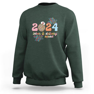 Groovy 2024 Disco Ball and Delivery Squad New Years Eve Sweatshirt TS09 Dark Forest Green Printyourwear