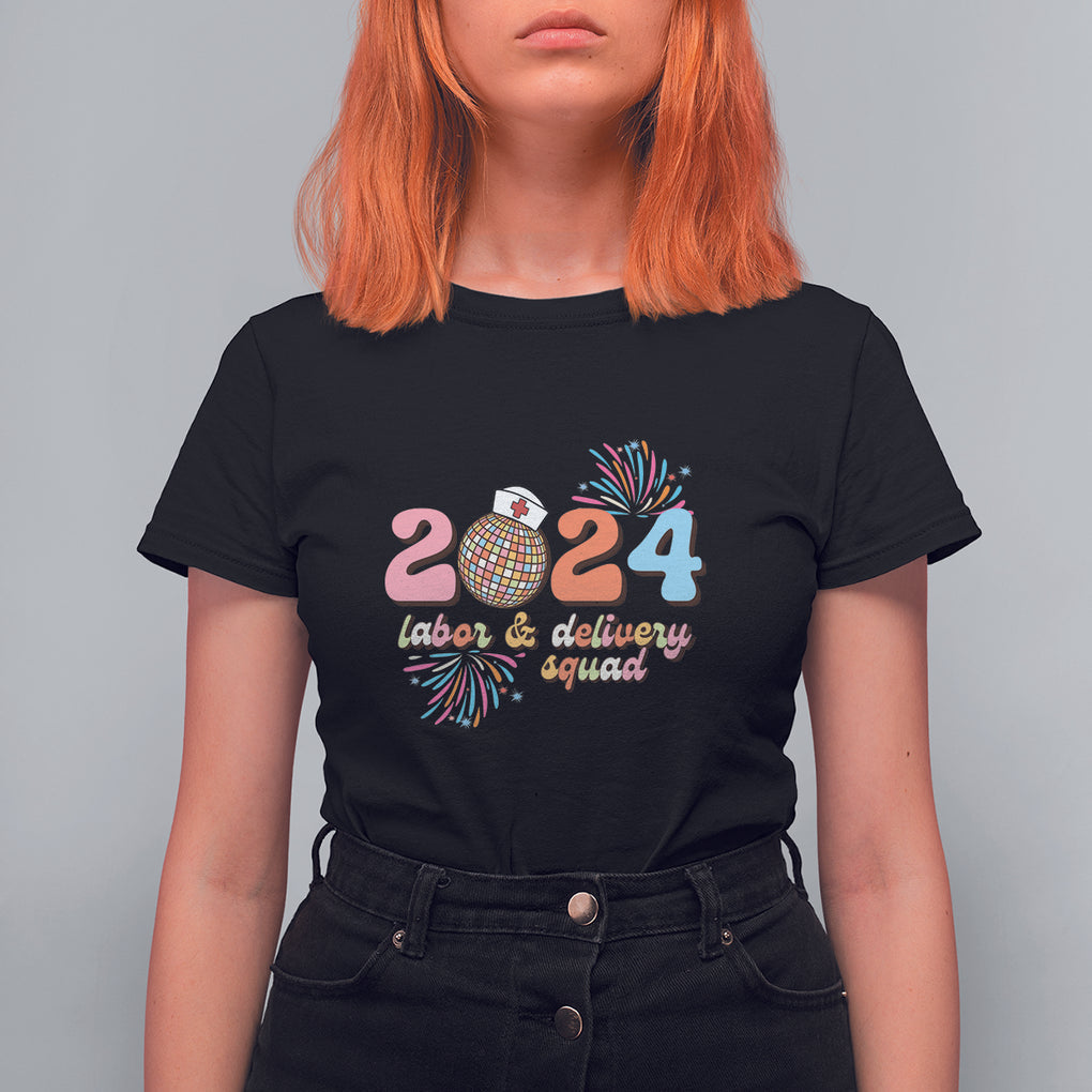 Groovy 2024 Disco Ball and Delivery Squad New Years Eve T Shirt For Women TS09 Black Printyourwear