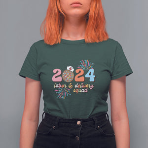 Groovy 2024 Disco Ball and Delivery Squad New Years Eve T Shirt For Women TS09 Dark Forest Green Printyourwear