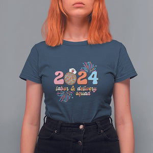 Groovy 2024 Disco Ball and Delivery Squad New Years Eve T Shirt For Women TS09 Navy Printyourwear