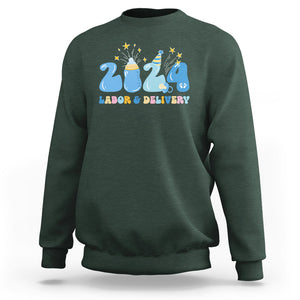 Retro 2024 Labor and Delivery Unit Nurse New Years Eve Rn Np Sweatshirt TS09 Dark Forest Green Printyourwear