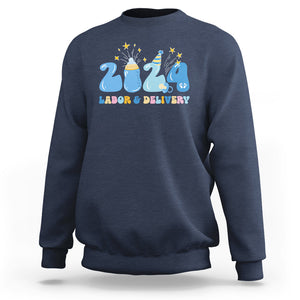 Retro 2024 Labor and Delivery Unit Nurse New Years Eve Rn Np Sweatshirt TS09 Navy Printyourwear