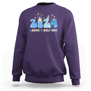 Retro 2024 Labor and Delivery Unit Nurse New Years Eve Rn Np Sweatshirt TS09 Purple Printyourwear